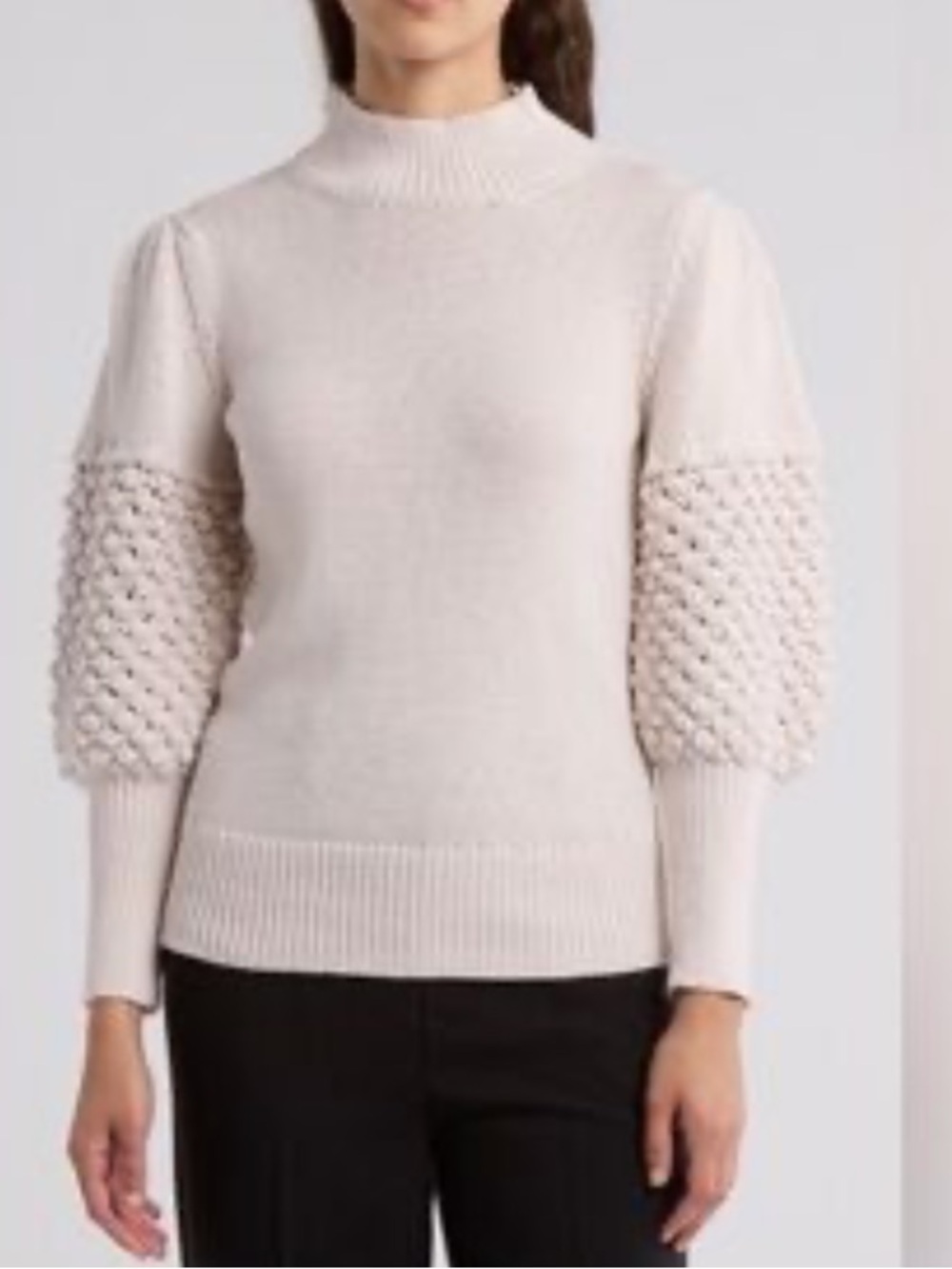 Trina Turk cotton bellanca crochet puff sleeve mock neck sweater sz xs